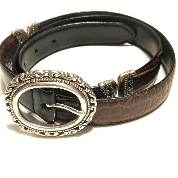Accessories - Western textured belt, brown & black, Silver buckle and accents. Apprx 43". L/XL